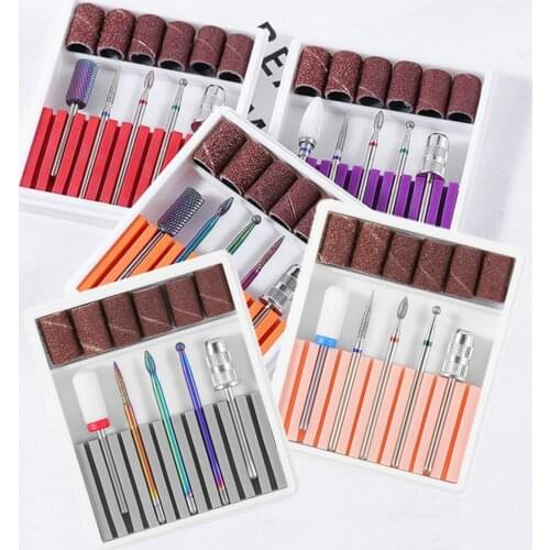 Ceramic Tungsten Nail Drill Bit Set with Sanding Bands 3/32'' Mandrel for Acrylic Nail Cuticle Gel Remova Manicure Pedicure Tool