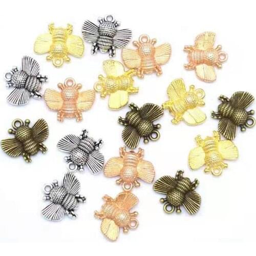 New 14pcs 16x14mm Zinc Alloy Bee Charms Pendant For Jewelry Making 4 Colors Available