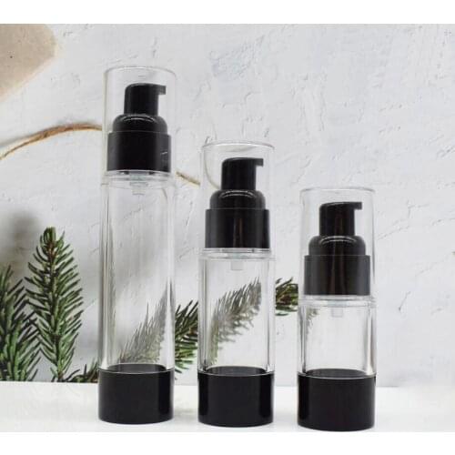 50ML clear black plastic airless bottle lotion/emulsion/serum/liquid foundation/whitening essence/sunscreen cosmetic packing
