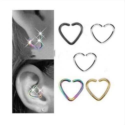 Stainless Steel Gold Color Heart Nose Open Hoop Ring Earrings Body Piercing Nose Studs Women Studs Jewelry