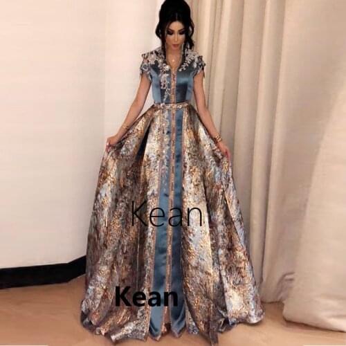Champagne Moroccan Kaftan Evening Dresses knitting Appliques Mother Bride Dress Arabic Muslim Special Occasion Custom Made