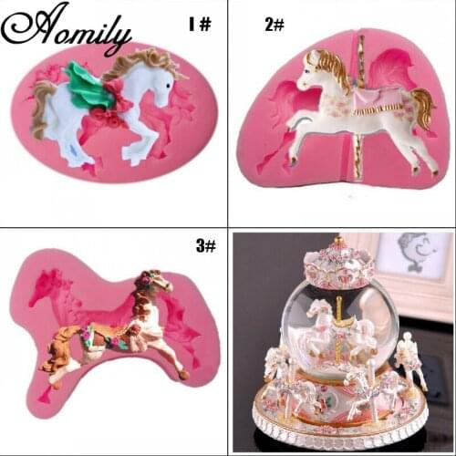 Aomily Merry Go Round Horse Silicone Cake Molds Cake Decorating Jelly Mold Fondant Chocolate Sugar Handmade Soap Molds Baking