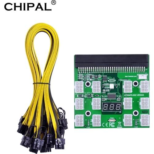 CHIPAL Power Module Breakout Board Kits with 12pcs 6Pin to 6+2 8Pin Power Cable for HP 1200W 750W PSU GPU Mining Ethereum ETH