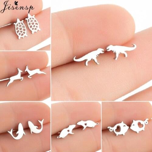 Cute Stainless Steel Animal Earrings Women Fashion Jewelry Small Mouse Shark Deer Dinosaur Studs Earring Kids Christmas Gifts