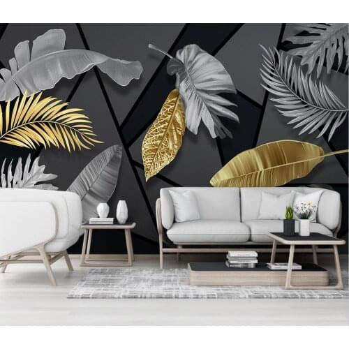 Nordic minimalist light luxury tropical plant leaf mural modern geometric line TV background wall home decoration 3d wallpaper