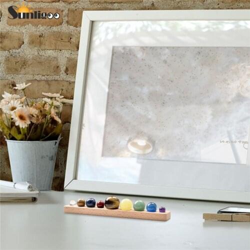 Sunligoo Solar System 9 Planets Crystal Sphere Ball Collective Figurines Handmade Natural Stone Wooden Stand Planets Home Decor