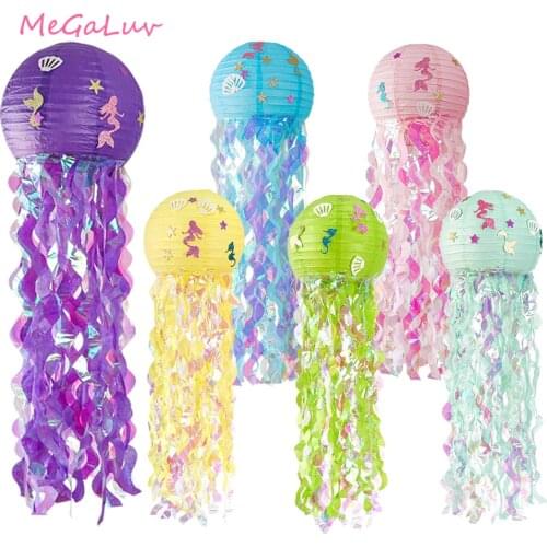 Mermaid Theme Underwater World Cute Paper Jellyfish Paper Lantern Girl Birthday Party Decoration Kids Favorite Holiday Supplies