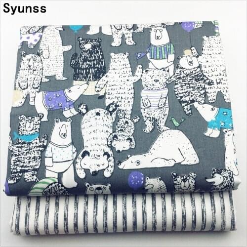 Printed Twill Cotton Fabric diy sewing baby cloth Quilting kids bedding textile Patchwork Fabric diy tecido Gray Bear Stripes