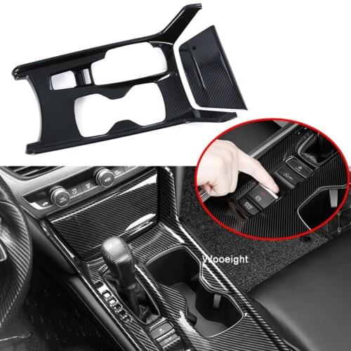 Wooeight 2Pcs Car Interior Carbon Fiber Style Gear Shift Box Panel Cover Trim Decal Sticker Frame fit for Honda Accord 2018 2019