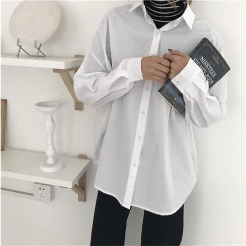 Women Loose Blouses 2021 Spring Solid Pink White Casual All-match Women Tops Shirts Oversized Blusas Elegant Tops
