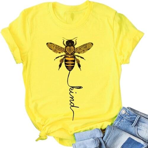 Hillbilly Bee Kind Yellow T-shirt Women Aesthetics Graphic Short Sleeve Cotton Polyester T Shirts Female Camisetas Verano 2021
