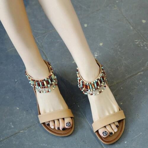 Bohemia Ethnic style Women Sandals 2018 Summer Hanging bead Tourist beach shoes Comfortable Open Toe Tassel Beaded Roman shoes