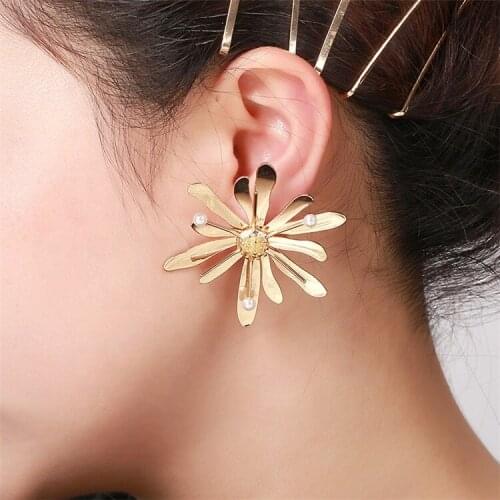 Stainless Steel Earrings Fashion Boho Jewelry For Women Punk Exaggeration Temperament Baking Varnish Metal Big Flower Earrings