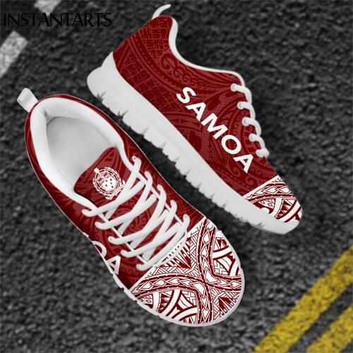 INSTANTARTS Samoan Polynesia Printed Casual Mesh Sneaker for Women Lightweight Lace up Flat Shoe Female Soft Loafers Footwear