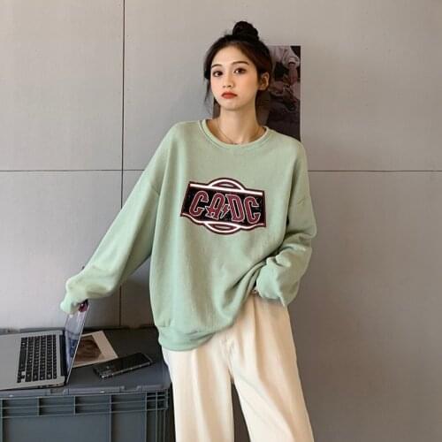 2021 New Korean Style Loose Thin Letter Printed Sweater Womens O-Neck Cotton Long Sleeve Pullover Lazy Autumn Japanese CoatTop