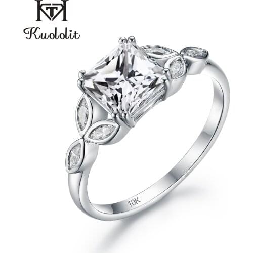 Kuololit 100% Natural Asscher Moissanite Pure 10K white gold Rings for Women Solitaire ring for promise engagement Anniversary