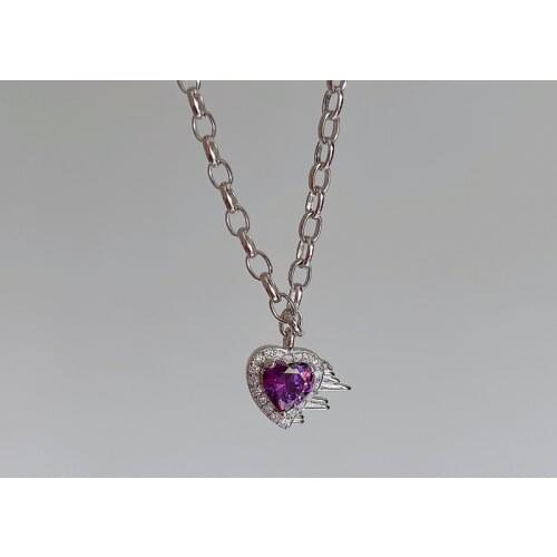 Silvology 925 Sterling Silver Purple Zirconia Heart Pendant Necklace for Women Mysterious Luxury Necklace 2021 Designer Jewelry