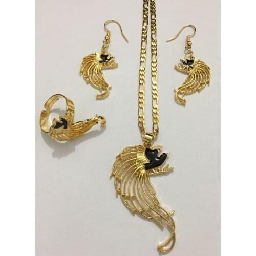 Gold PNG Jewellery Set crystallong tail bird Pendant Necklaces Earrings Papua New Guinea Wedding bridal party women girls gifts