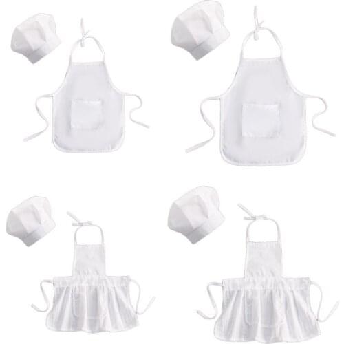 2 Pcs Cute Baby Chef Apron and Hat Infant Kids White Cook Costume Photography Prop Newborn Hat Apron