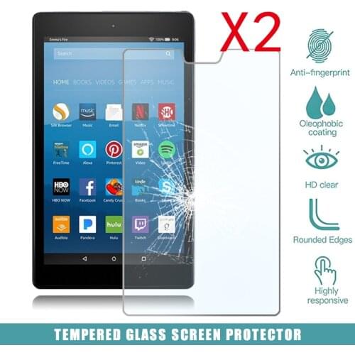 2Pcs Tablet Tempered Glass Screen Protector Cover for Amazon Fire HD 8 (2017) Alexa Explosion-Proof Screen HD Tempered Film