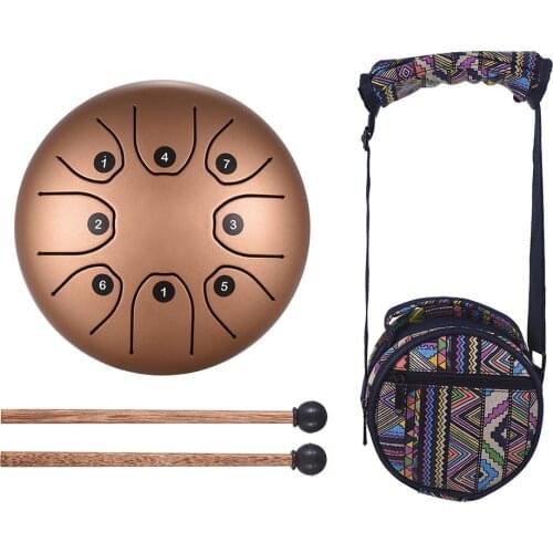 5.5 Inch Mini 8-Tone Steel Tongue Drum C Key Percussion Instrument Hand Pan Drum with Drum Mallets Carry Bag
