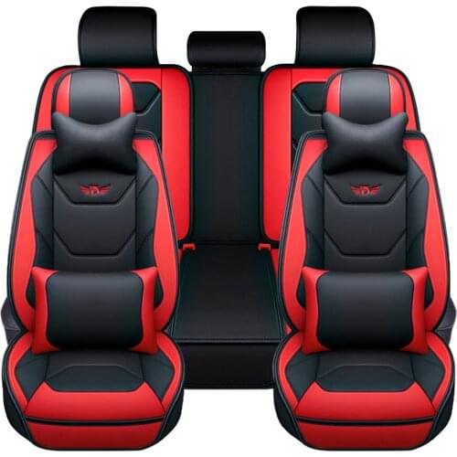 5-Seats Luxury Universal Car Front+Rear Full Surround PU Leather Seat Cover Cushion Set with Pillows