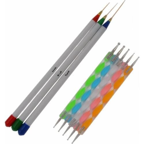5Pcs 2 Way Dotting Marbleizing Painting Pen + 3pcs Nail Art Design DIY Drawing Painting Striping Nail Gel Pen + Free Shipping