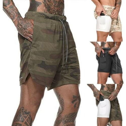 Double Layer Shorts Mens Summer Quick-drying Workout Fitness GYM Sports Pants