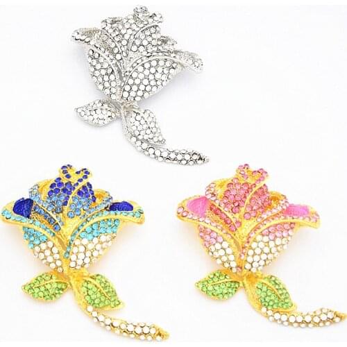 Elegant 3.2 Inch Big Rose Brooch Vintage Brooch Pink Rose Brooch Pins Blue Rose Large brooch for party Banquet, Gift Etc