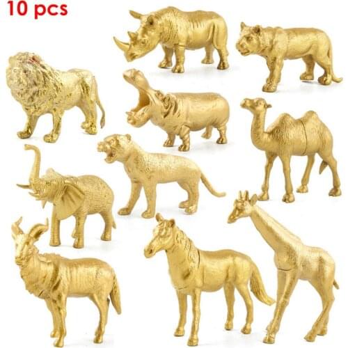 10/12pcs/set PVC WildAnimal Figures Simulation Model Figurine Statue Golden Educational Forest Toys For Childs Birthday Gift