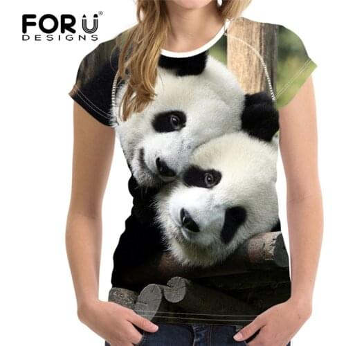 FORUDESIGNS Cute Panda Print T Shirt for Women Tees Tops,3D Elastic T-shirt Femme,Basic Ladies Bodybuilding Shirts Top Plus Size