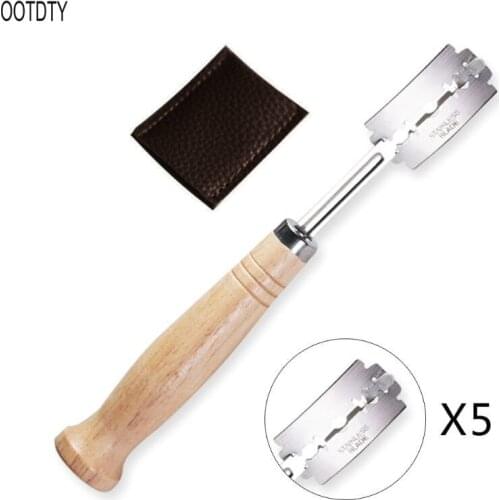 Specialty Bread Arc Curved Knife Wood Handle 5Pcs Replacement Blades Western Baguette Cutting French Toast Bagel Cutter