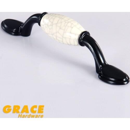 Ceramic Handle Black Rural Crack Antique Drawer Cabinet Door Knobs Handle Furniture (C.C:76mm,L123mm)