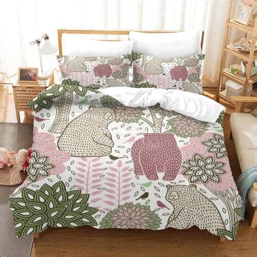 3D Printed Bear Elephant Horse Color Printing Bedding Set Down Quilt Covered Pillowcase Bedroom Deluxe Full Size Decoration