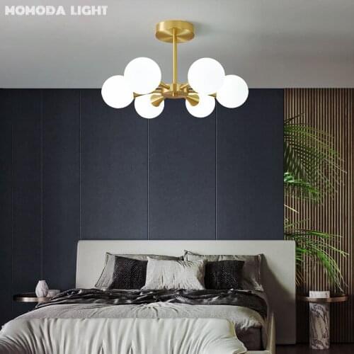 Momoda Brass Molecule Chandelier Lighting Frosted Glass 2020 New Modern Led Hanging Lamps for Living room Bedroom Lights Fixture