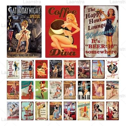 Metal Tin Sign Retro Comics Movie Pin Up Girl Poster Wall Art Decoration For Home Cafe Cake Shop Pub Club Bar Iron Plaque Brand