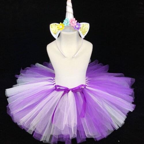 Cute Baby Girls Tutu Skirts Kids Ballet Tutu Tulle Pettiskirts with Unicorn Cat Sequin Hairbow Set Children Party Costume Skirts