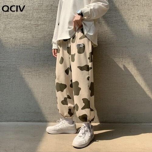 Men Pants Winter Thicken Cow Print Drawstring Oversize 3XL Mens Sweatpants Outwear Bottoms Causal All-match Cozy Ins Chic