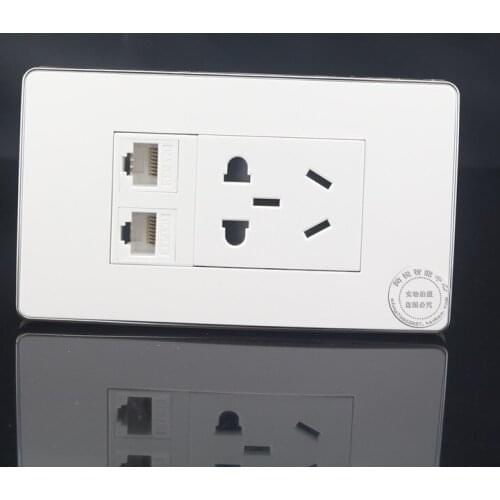 120MM Wall Plate Double RJ45 Connector Network LAN CAT5E + Five hole power socket Panel Faceplate