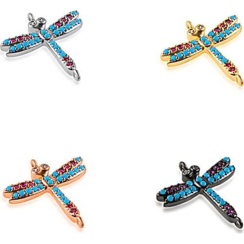 NEW Charm fly dragonfly insect pendant necklace connector jewelry accessories diy miniature precision inlay zircon bracelet gift