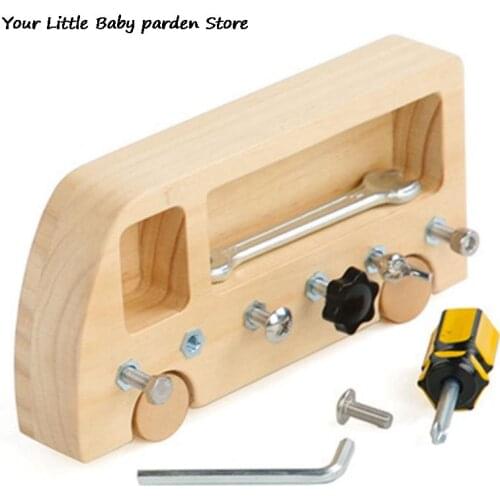 Childrens Educational Learning Sensory Toy Wooden Montessori Teaching Aids Hand-eye Coordination Training Busy Bus