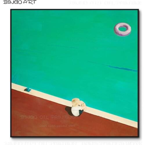 Excellent Artist Hand-painted Pop Fine Artwork Boy Oil Painting on Canvas Hand-painted the Boy Sitting by the Pool Oil Painting