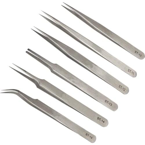 6pcs Precision Tweezers Stainless Steel Electronics Medical Tweezers Anti-Static Makeup Beauty Forceps Repair Multi Tools