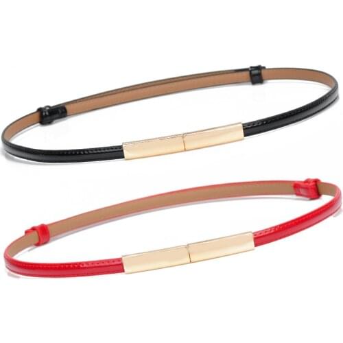 Solid Color Adjustable bright Waistbands New PU Patent Leather Belts For Women Gold Metal Buckle thin cummerbunds Ceinture Femme