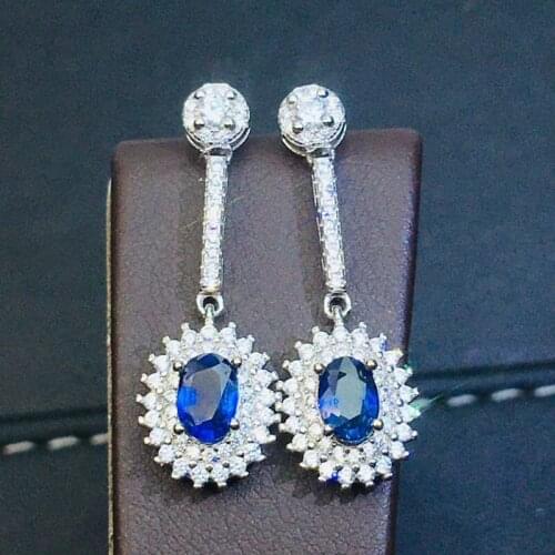 Natural real blue sapphire luxury drop earring 0.6ct*2pcs gemstone Per jewelry 925 sterling silver Fine jewelry J208122