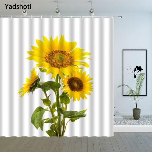 Sunflower Shower Curtains Summer Fall Yellow Flower Plant Green Leaf Bathroom Decor Waterproof Polyester Fabric Hanging Curtain