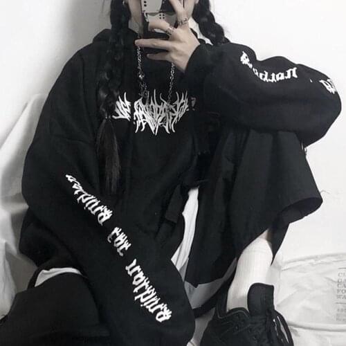 Gothic Punk Sweatshirt Women Men Y2k Hoodie Plus Size Vintage Streetwear Grunge Clothes E Girl Hoodies Black Letter Pullover
