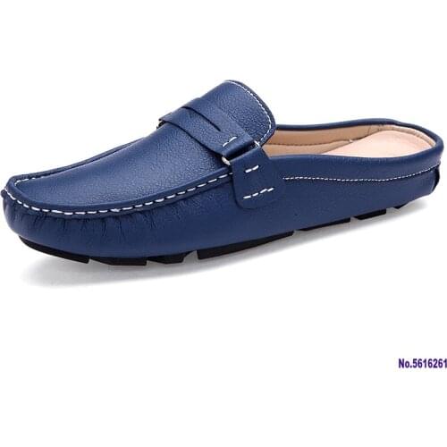 Young Casual Loafers Shoes Blue White Lazy Shoes Male Weight Light Half Shoes Comfortable Anti-Slip Men Walking Driver Shoes