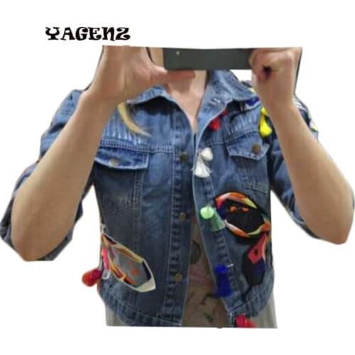 2019 Plus Size Women Autumn Denim Jackets Fashion Women Casual embroidery buds tassel butterfly Vintage Denim Basic Jackets Coat