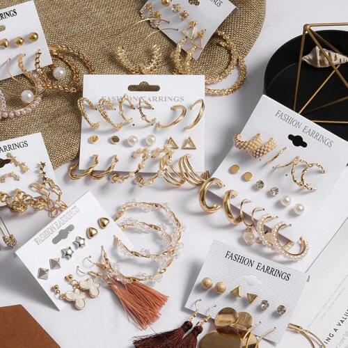 Fashion Pearl Hoop Heart Earrings Sets For Women Stud Geometirc Statement Gold Metal Hanging Earrings 2021 Trend Modern Jewelry